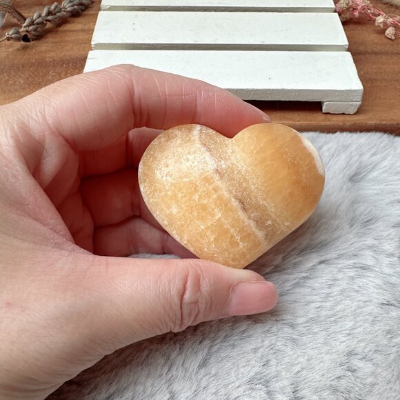 Orange Calcite Heart Carving - Matte Polish - Picture 1 of 7